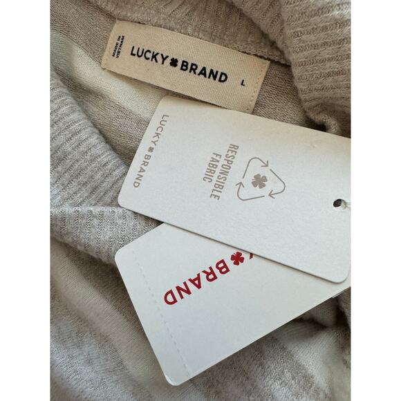 New ~ LUCKY BRAND ~ Viscose Women's Gray White Striped Pullover Sweater Size L - Picture 4 of 6